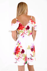 Cold Shoulder Wrap Over Floral Skater Dress