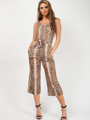 Snake Print Bardot Culotte Jumpsuit