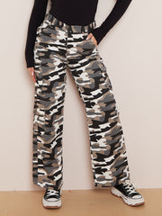 Camouflage wide been denim vrachtbroek