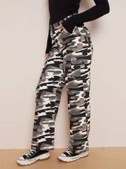 Camouflage wide been denim vrachtbroek