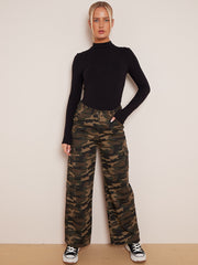 Camouflage wide been denim vrachtbroek