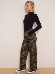 Camouflage wide been denim vrachtbroek