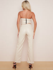 Faux lederen brede been broek met zip -details