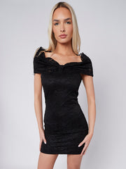 Lace Detail Bow Style Bardot Dress