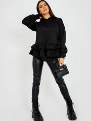 Gelaagde franje zoom fleece hoodie