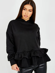 Gelaagde franje zoom fleece hoodie