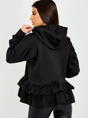 Gelaagde franje zoom fleece hoodie
