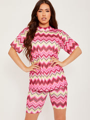 Abstract Print Ribbed Oversized Top & Shorts Co-ord