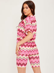 Abstract Print Ribbed Oversized Top & Shorts Co-ord
