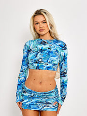 Marble Print Wrap Front Crop Top & Skirt Co-ord