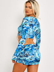 Marble Print Wrap Front Crop Top & Skirt Co-ord