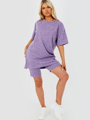 Melange Knit Oversized T-Shirt & Shorts Co-ord