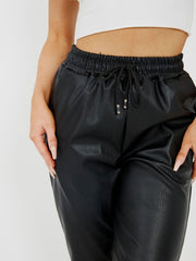 Faux Leder Pu Jogger Hosener