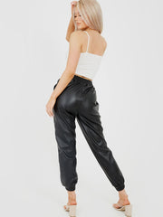 Faux Leder Pu Jogger Hosener