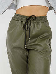 Faux Leder Pu Jogger Hosener
