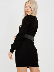 Roll Neck Knitted Dress With Belt