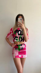 Krantenketen grafische crop top & rok coöperatie