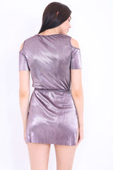 Cold Shoulder Pleated Metallic Tunic Dress Top