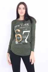 Melange Knit 67 Print Long Sleeve Top