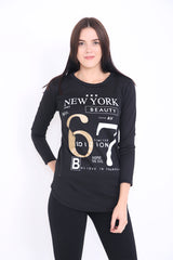 Melange Knit 67 Print Long Sleeve Top