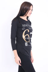 Melange Knit 67 Print Long Sleeve Top