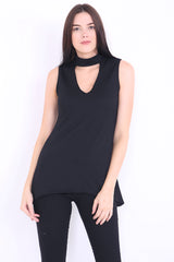 Choker Neck Long Crepe Top
