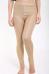Hoge taille geribbelde metalen legging