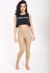 Hoge taille geribbelde metalen legging