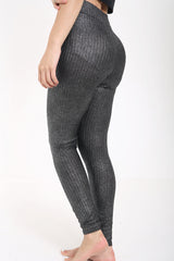 Legging metálico acanalado de cintura alta