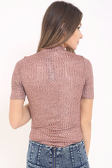 Metallic ribbed bodysuit met hoge nek