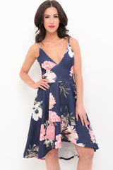 Floral Print High Low Cami Skater Dress