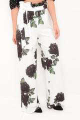 Rose Print Wide Leg Paper Bag Trousers