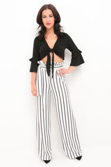 New Striped Wide Leg Paper Bag Trousers