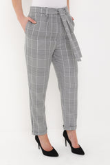 Tailored Check Trousers With Tie Waist