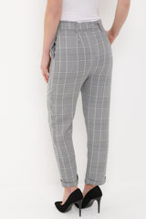 Tailored Check Trousers With Tie Waist