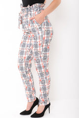 Floral Check Paper Bag Tie Waist Trousers