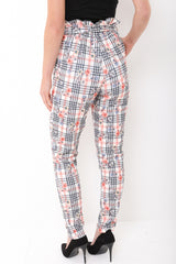 Floral Check Paper Bag Tie Waist Trousers