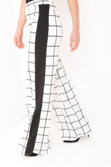 Wide Leg Grid Check Panel Trousers