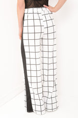 Wide Leg Grid Check Panel Trousers
