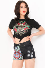 Floral L'AMOUR Slogan Glitter Crop Top
