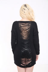 Distress Back Ripped Ladder Oversized Jumper