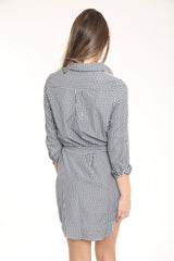 Gingham Controleer bloemen geborduurde shirtjurk