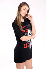 50/50 Lion Girl Printed Longline T Shirt Dress