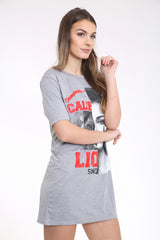 50/50 Lion Girl Printed Longline T Shirt Dress