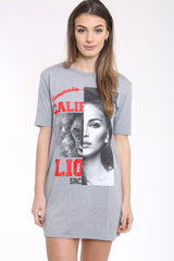 50/50 Lion Girl Printed Longline T Shirt Dress