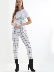 Grid Check Matching Buckle Belted Trousers