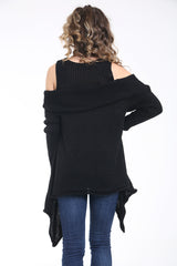 Asymmetrical Cold Shoulder Knitted Pullover