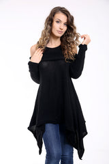 Asymmetrical Cold Shoulder Knitted Pullover
