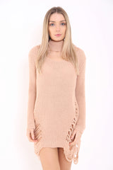 Choker Neck Ripped Ladder Distress Oversized Jumper