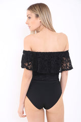 Bloemen kanten franje gevoerde bardot bodysuit